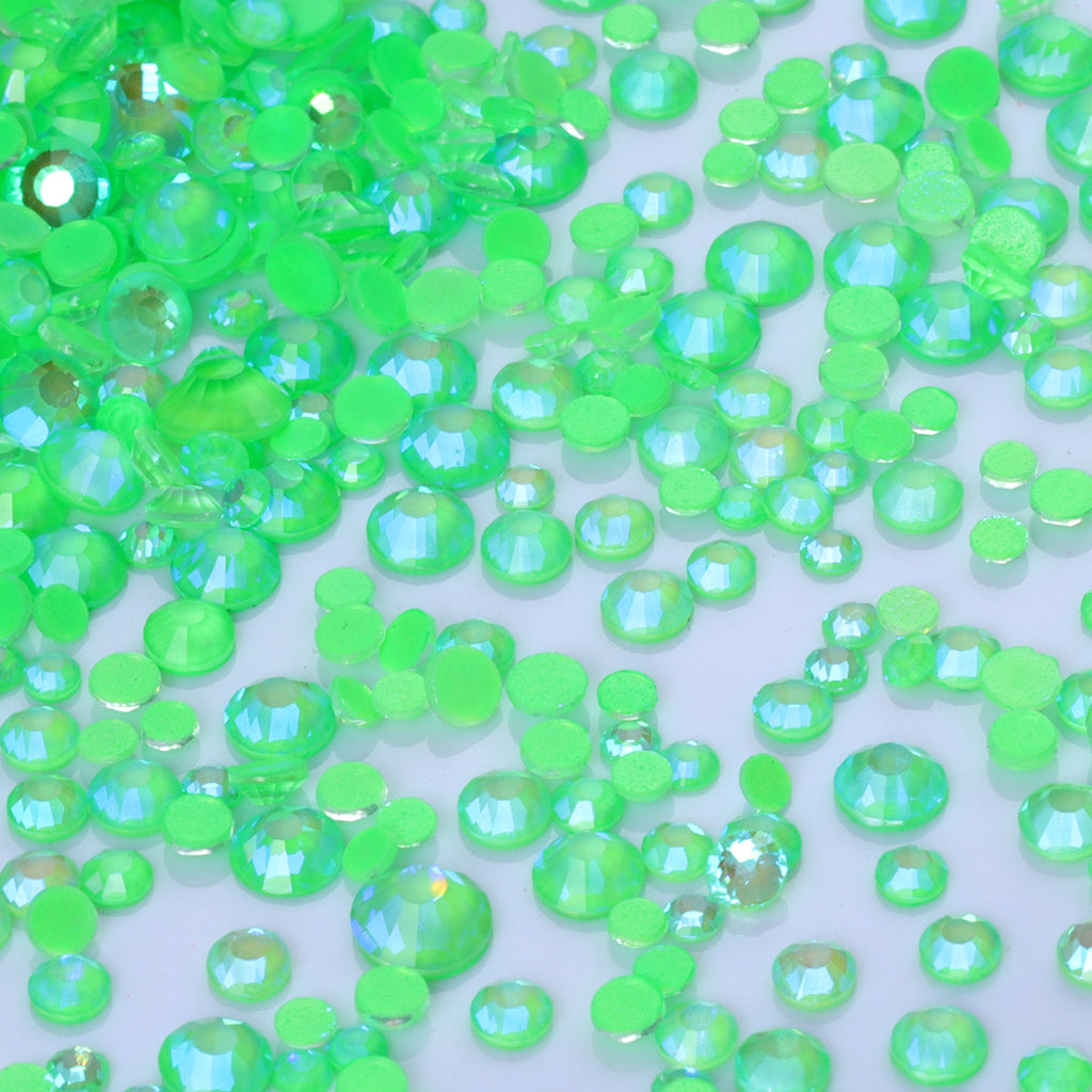 Mixed Sizes Mocha Shimmer Apple Green Glass Flat Back Rhinestones For Nail Art WholesaleRhinestone