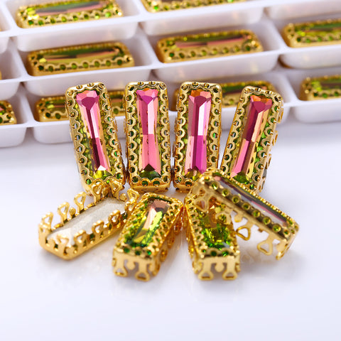 Vitrail Rose Princess Baguette Shape High-Quality Glass Sew-on Nest Hollow Claw Rhinestones