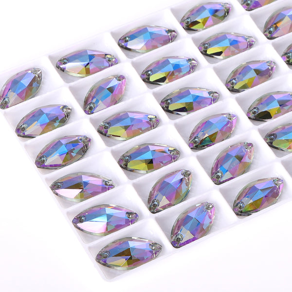 Black Diamond Shimmer Navette Shape High Quality Glass Sew-on Rhinestones WholesaleRhinestone