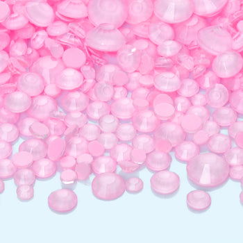 Mixed Sizes Neon Pink Snowy White Glass Flat Back Rhinestones For Nail Art WholesaleRhinestone