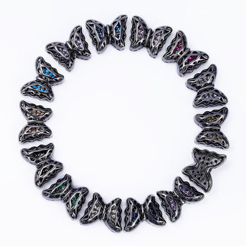 Mixed Colors Butterfly Shape Hematite Plated High-Quality Sew-on Alloy Charms Inlaid Cubic Zirconia WholesaleRhinestone