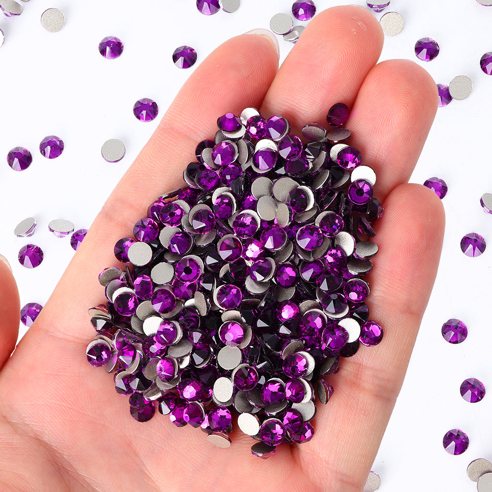 Dark Violet Glass Flat Back Glue-On Rhinestones 16 Cut Facets