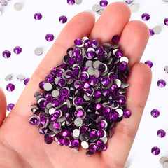 Dark Violet Glass Flat Back Glue-On Rhinestones 16 Cut Facets