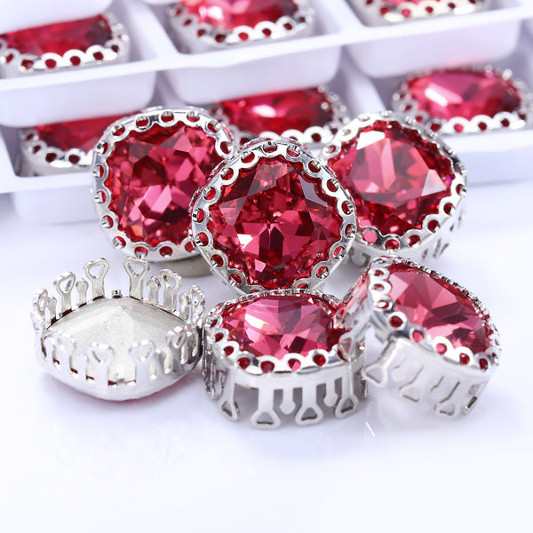 Rose Cushion Square Shape High-Quality Glass Sew-on Nest Hollow Claw Rhinestones WholesaleRhinestone