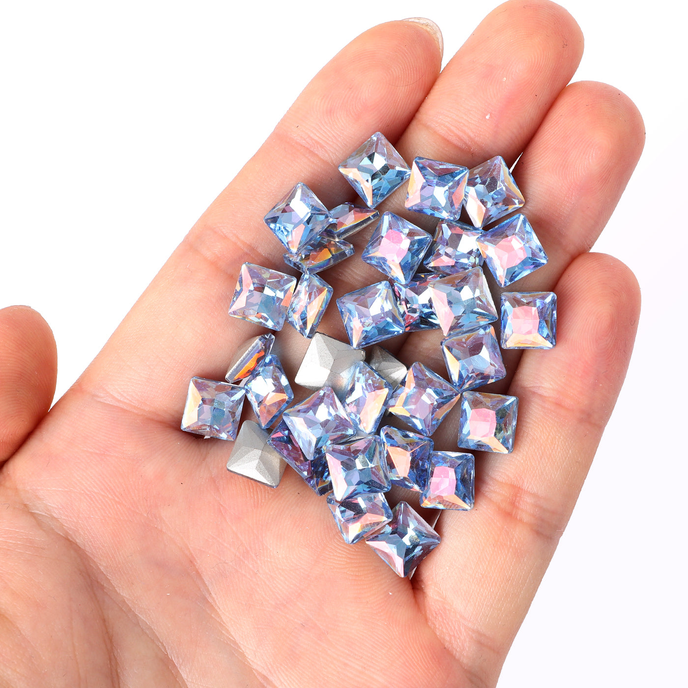 Lt Light Blue AB Princess Square Shape Pointed Back Fancy Rhinestones Secondary image