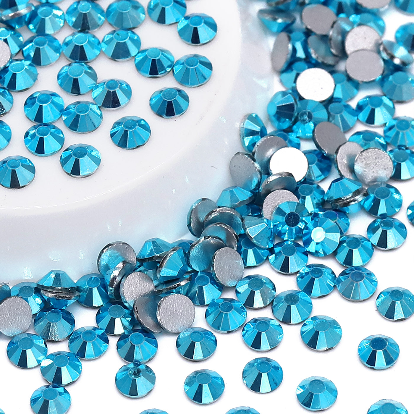 Hinaistones à plat en verre aigue-marine métallique arrière en argent Image secondaire du produit