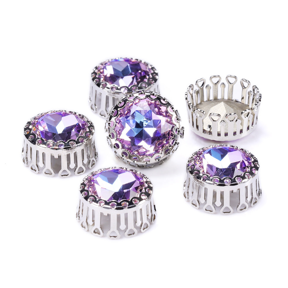 Vitrail Light Gemstone Flower Round Shape High-Quality Glass Sew-on Nest Hollow Claw Rhinestones WholesaleRhinestone