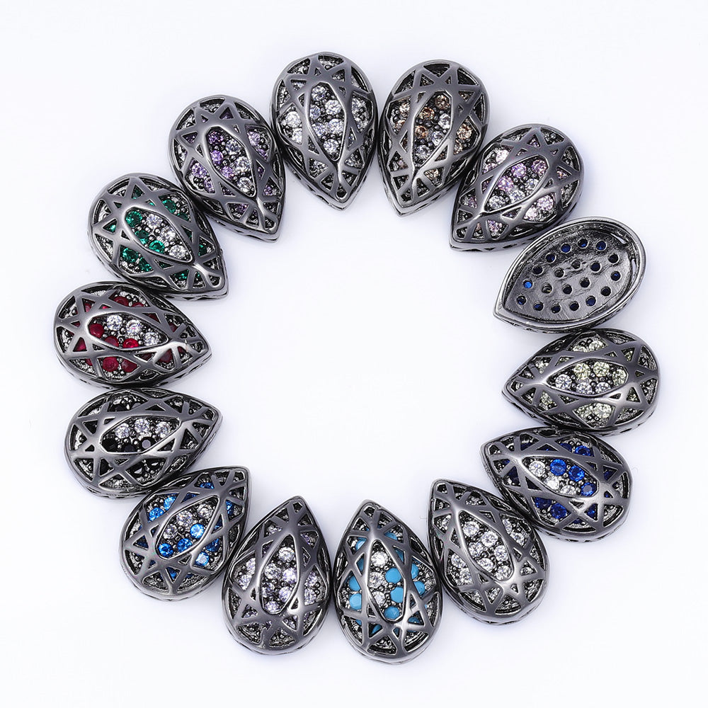 Drop Shape Hematite Plated High-Quality Sew-on Alloy Charms Inlaid Cubic Zirconia WholesaleRhinestone