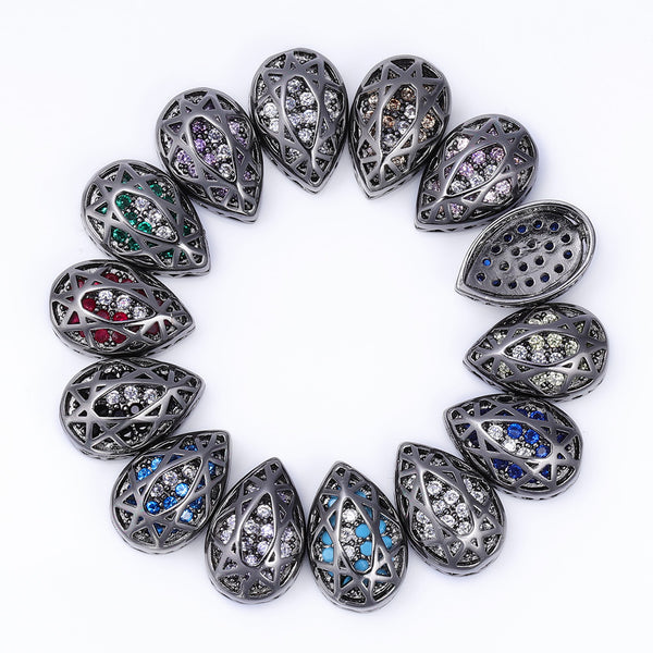 Drop Shape Hematite Plated High-Quality Sew-on Alloy Charms Inlaid Cubic Zirconia WholesaleRhinestone