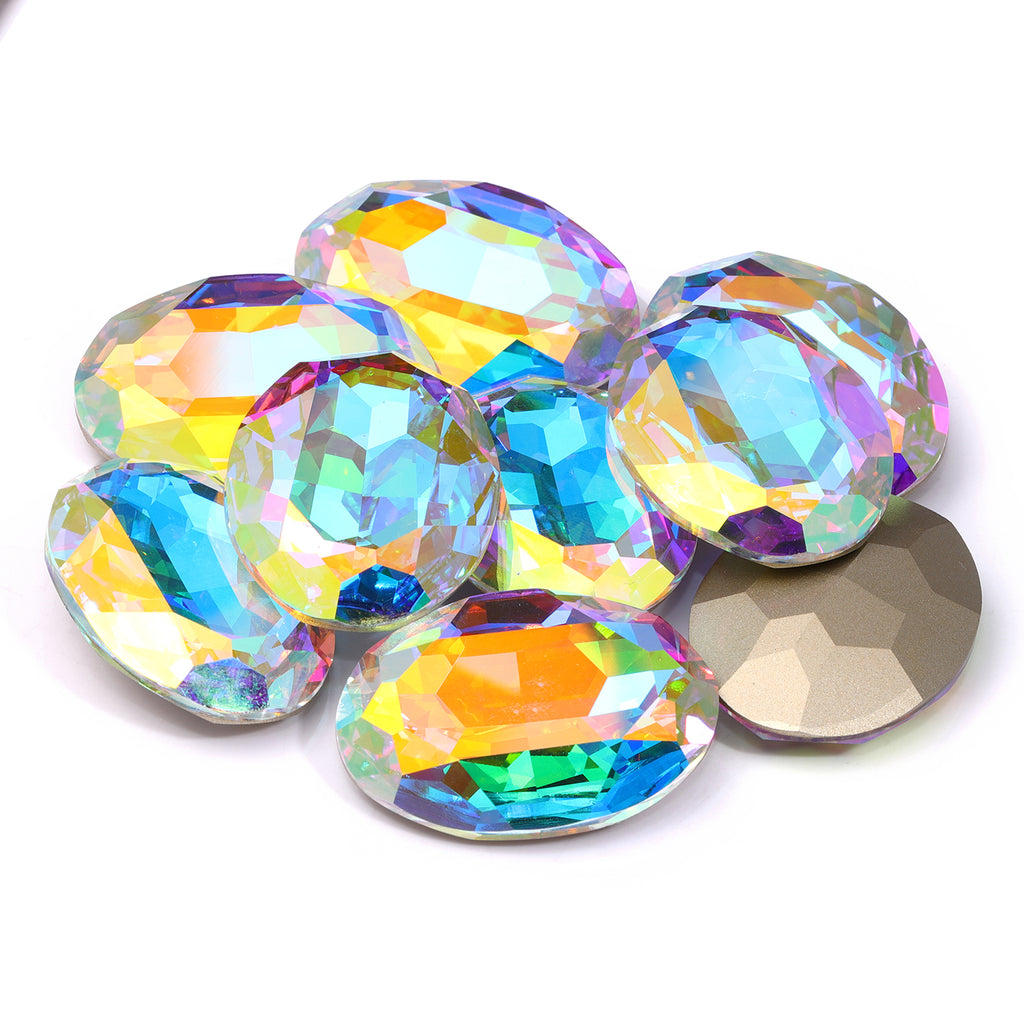 Crystal AB Big Oval Shape High Quality Glass Pointed Back Fancy Rhinestones WholesaleRhinestone