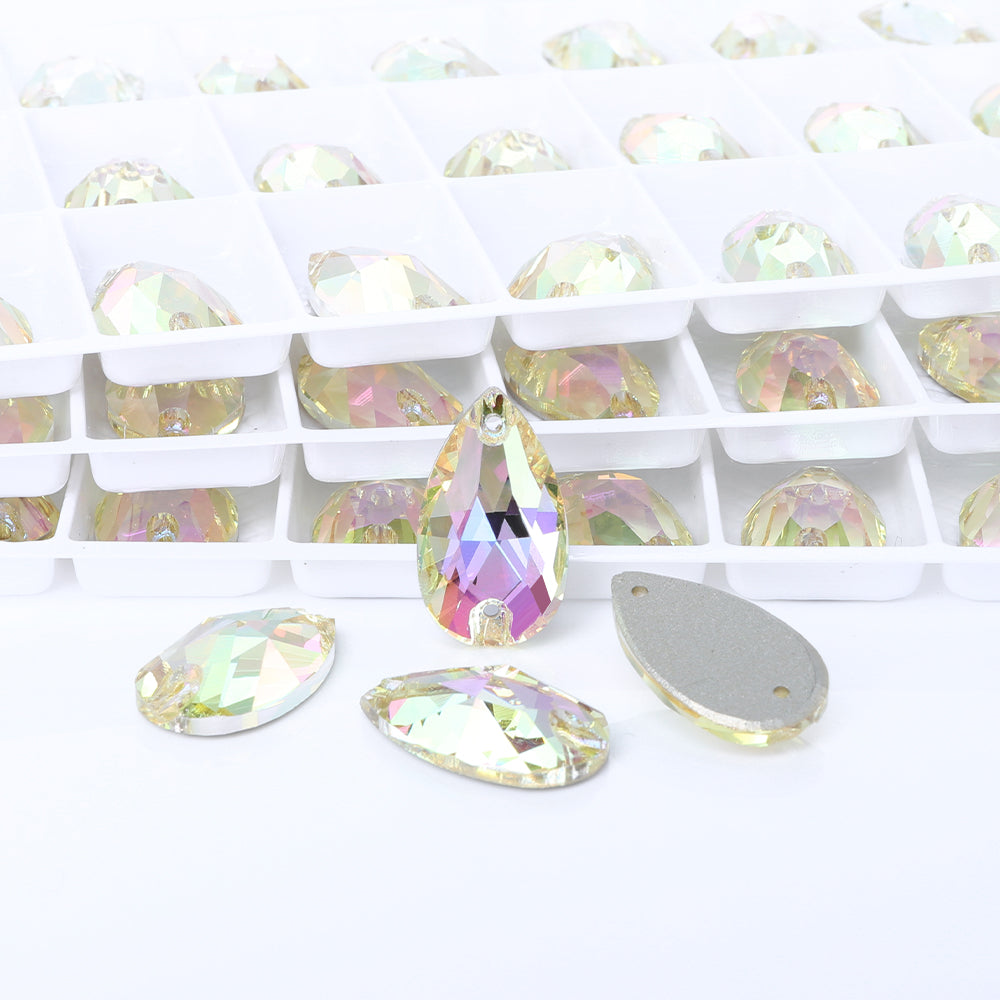 Luminous Green Drop Shape High Quality Glass Sew-on Rhinestones WholesaleRhinestone