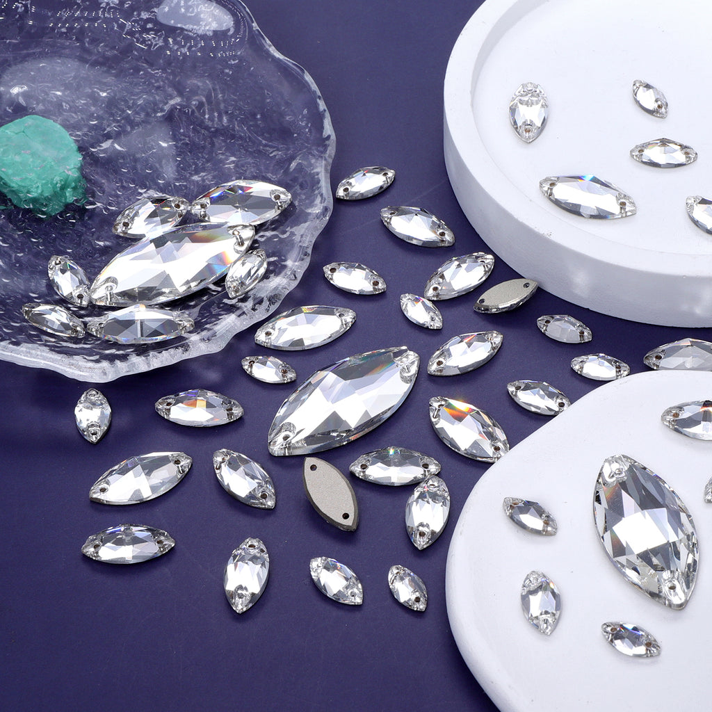 Mixed Sizes Crystal Navette Shape High Quality Glass Sew-on Rhinestones