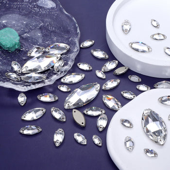 Mixed Sizes Crystal Navette Shape High Quality Glass Sew-on Rhinestones