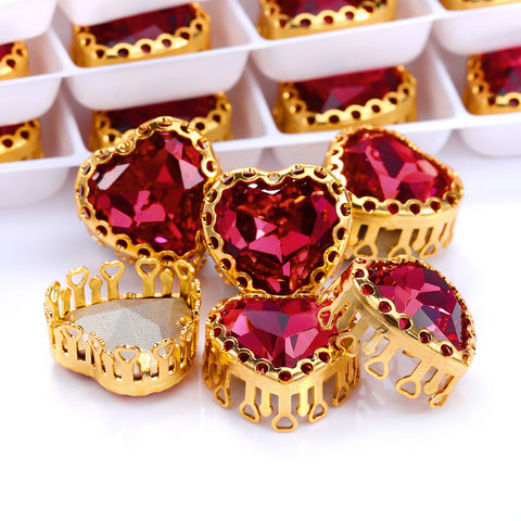 Rose Maxi Heart Shape High-Quality Glass Sew-on Nest Hollow Claw Rhinestones