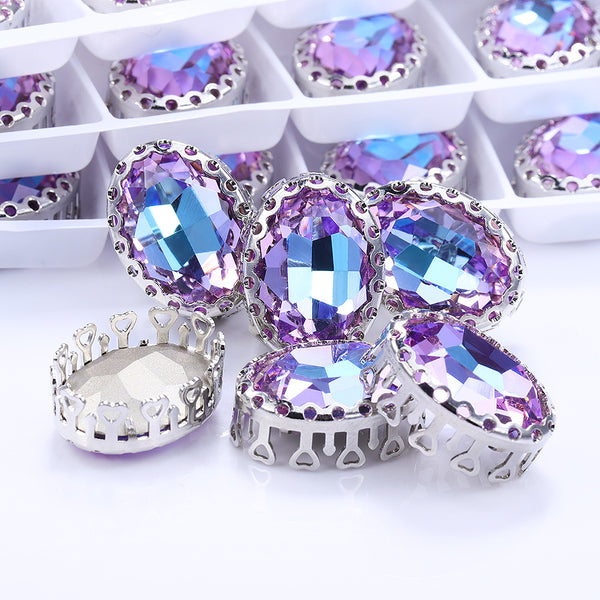 Vitrail Light Oval Shape High-Quality Glass Sew-on Nest Hollow Claw Rhinestones WholesaleRhinestone