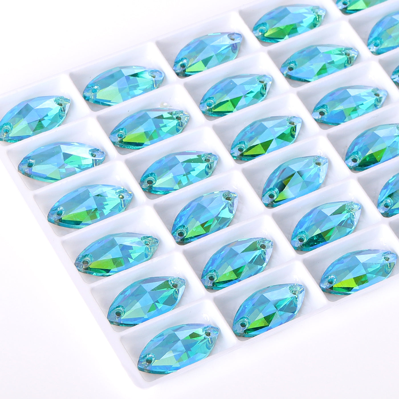 Aquamarine Shimmer Navette Shape High Quality Glass Sew-on Rhinestones