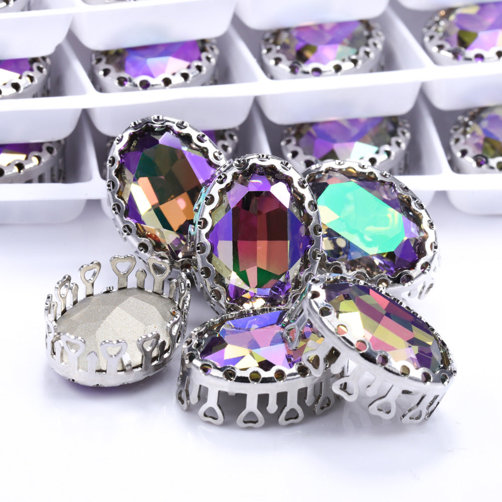 Ghost Light Oval Shape High-Quality Glass Sew-on Nest Hollow Claw Rhinestones WholesaleRhinestone