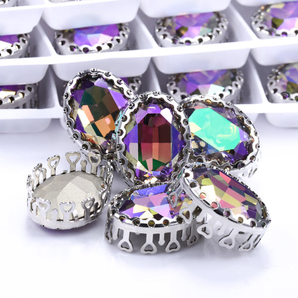Ghost Light Oval Shape High-Quality Glass Sew-on Nest Hollow Claw Rhinestones WholesaleRhinestone