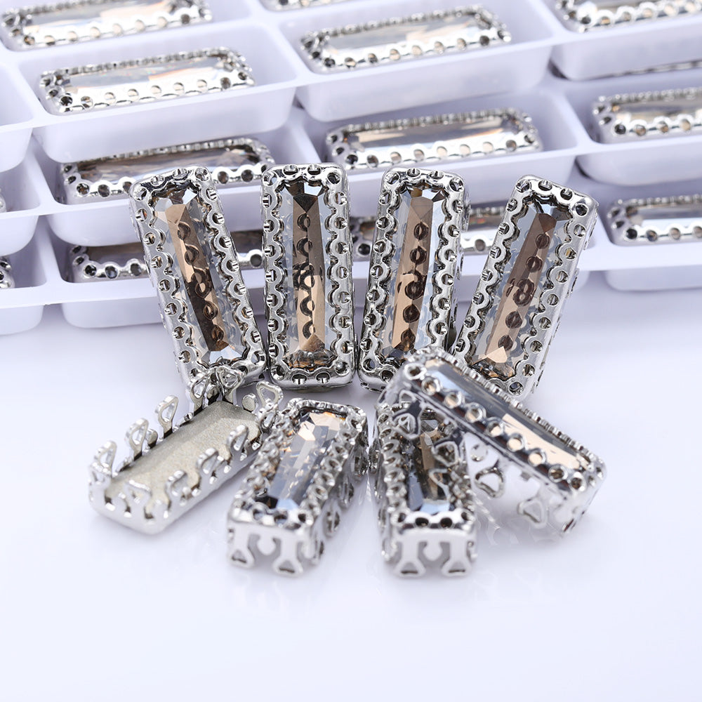 Satin Princess Baguette Shape High-Quality Glass Sew-on Nest Hollow Claw Rhinestones