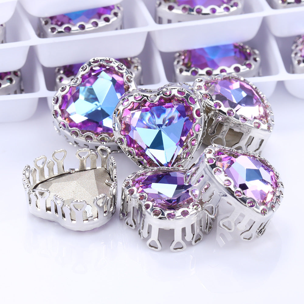 Vitrail Light Maxi Heart Shape High-Quality Glass Sew-on Nest Hollow Claw Rhinestones