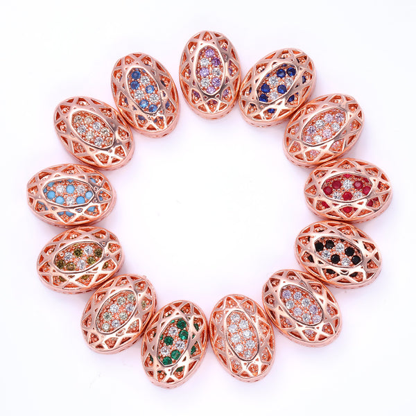Oval Shape Rose Gold Plated High-Quality Sew-on Alloy Charms Inlaid Cubic Zirconia WholesaleRhinestone