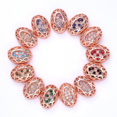 Oval Shape Rose Gold Plated High-Quality Sew-on Alloy Charms Inlaid Cubic Zirconia