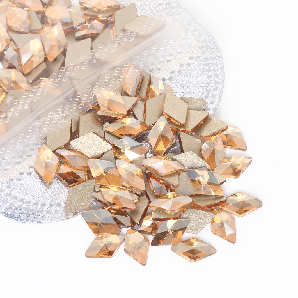 Rhombus Shape Golden Shadow Glass Flat Back Fancy Rhinestones