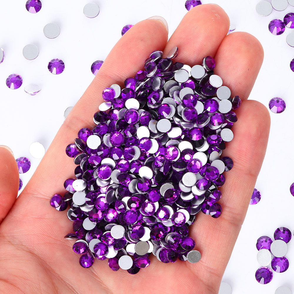 Dunkler violettes Glas Flachback -Strass Silber Rücken Zweitbild