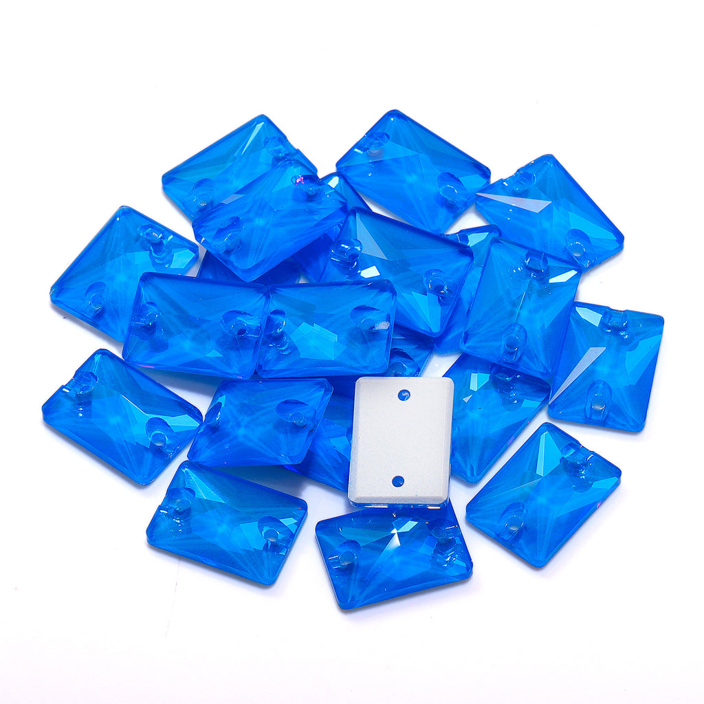 Electric Neon Blue Rectangle Shape High Quality Glass Sew-on Rhinestones WholesaleRhinestone