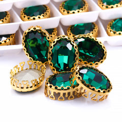 Emerald Oval Shape High-Quality Glass Sew-on Nest Hollow Claw Rhinestones