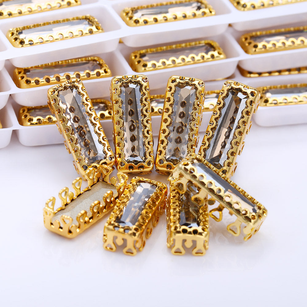 Satin Princess Baguette Shape High-Quality Glass Sew-on Nest Hollow Claw Rhinestones