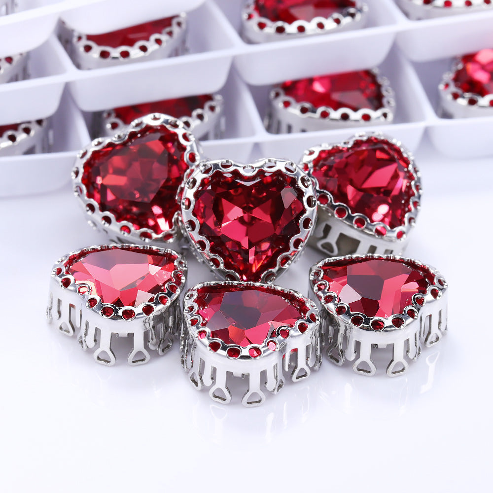 Rose Maxi Heart Shape High-Quality Glass Sew-on Nest Hollow Claw Rhinestones WholesaleRhinestone