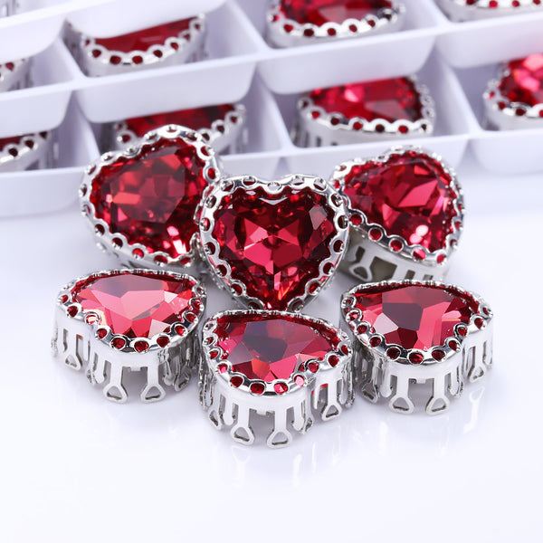 Rose Maxi Heart Shape High-Quality Glass Sew-on Nest Hollow Claw Rhinestones WholesaleRhinestone