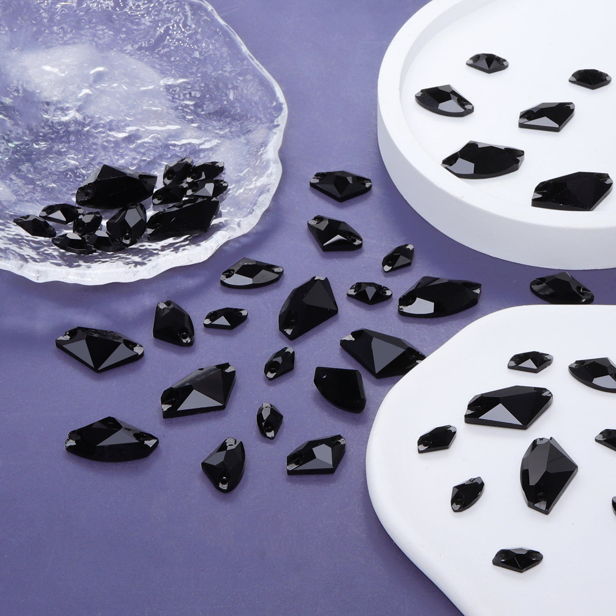 Mixed Sizes Jet Galactic Shape High Quality Glass Sew-on Rhinestones