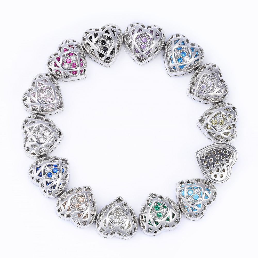 Heart Shape Imitation Rhodium Plated High-Quality Sew-on Alloy Charms Inlaid Cubic Zirconia WholesaleRhinestone