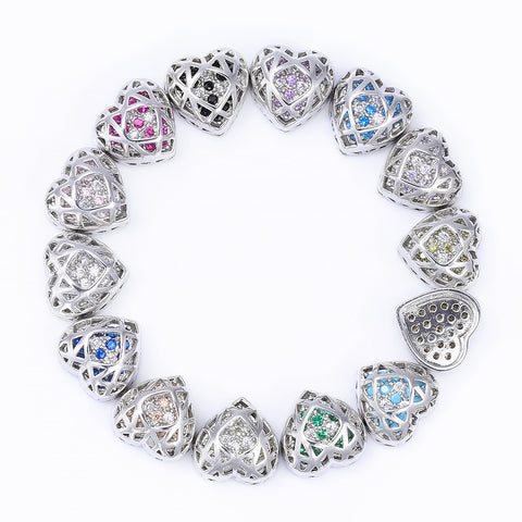 Heart Shape Imitation Rhodium Plated High-Quality Sew-on Alloy Charms Inlaid Cubic Zirconia