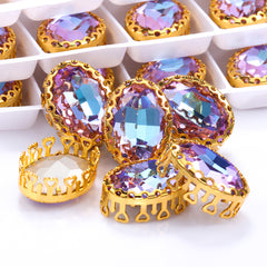Vitrail Light Oval Shape高品質のガラス縫製巣の中空の爪Rhinestones