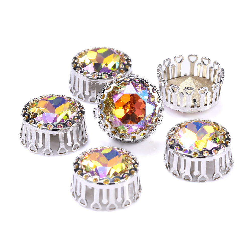 Paradise Shine Gemstone Flower Round Shape High-Quality Glass Sew-on Nest Hollow Claw Rhinestones WholesaleRhinestone