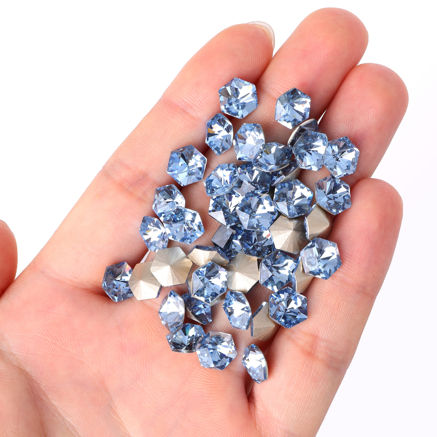 Lt lyseblå sekskant Kalejdoskopform Glass spiss tilbake fancy rhinestones Secondary image