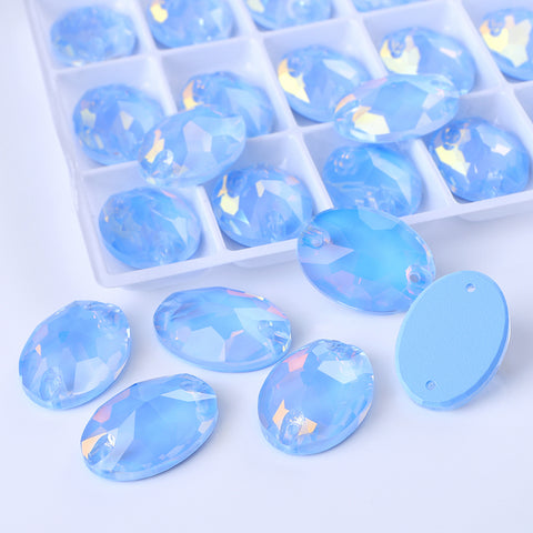 Light Sapphire AM Oval Shape High Quality Glass Sew-on Rhinestones