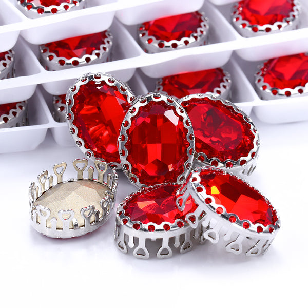 Light Siam Oval Shape High-Quality Glass Sew-on Nest Hollow Claw Rhinestones WholesaleRhinestone