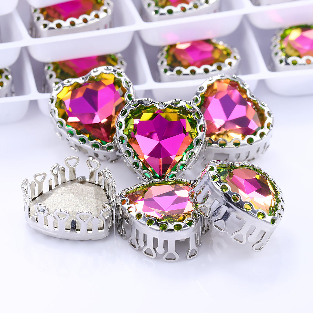 Vitrail Rose Maxi Heart Shape High-Quality Glass Sew-on Nest Hollow Claw Rhinestones WholesaleRhinestone