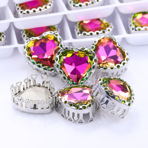 Vitrail Rose Maxi Heart Shape High-Quality Glass Sew-on Nest Hollow Claw Rhinestones WholesaleRhinestone