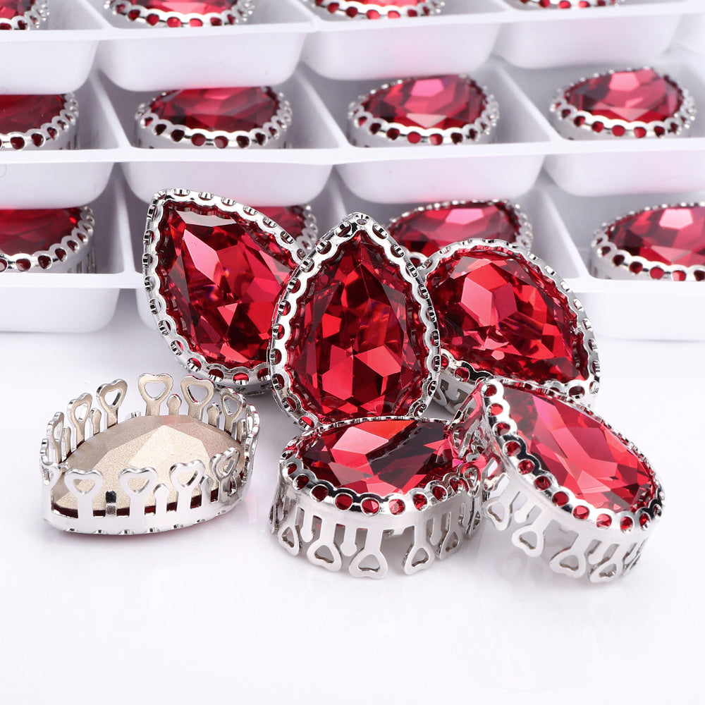 Rose Drop Shape High-Quality Glass Sew-on Nest Hollow Claw Rhinestones