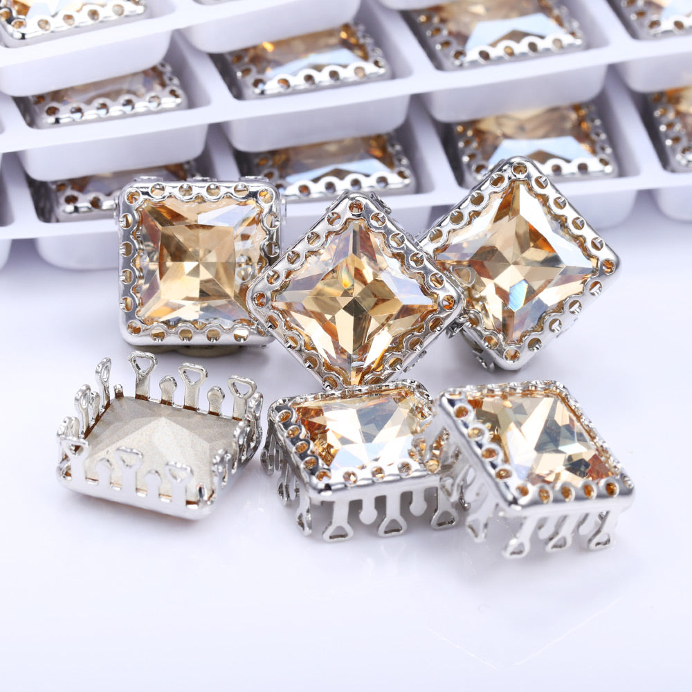 Golden Shadow Princess Square Shape High-Quality Glass Sew-on Nest Hollow Claw Rhinestones WholesaleRhinestone