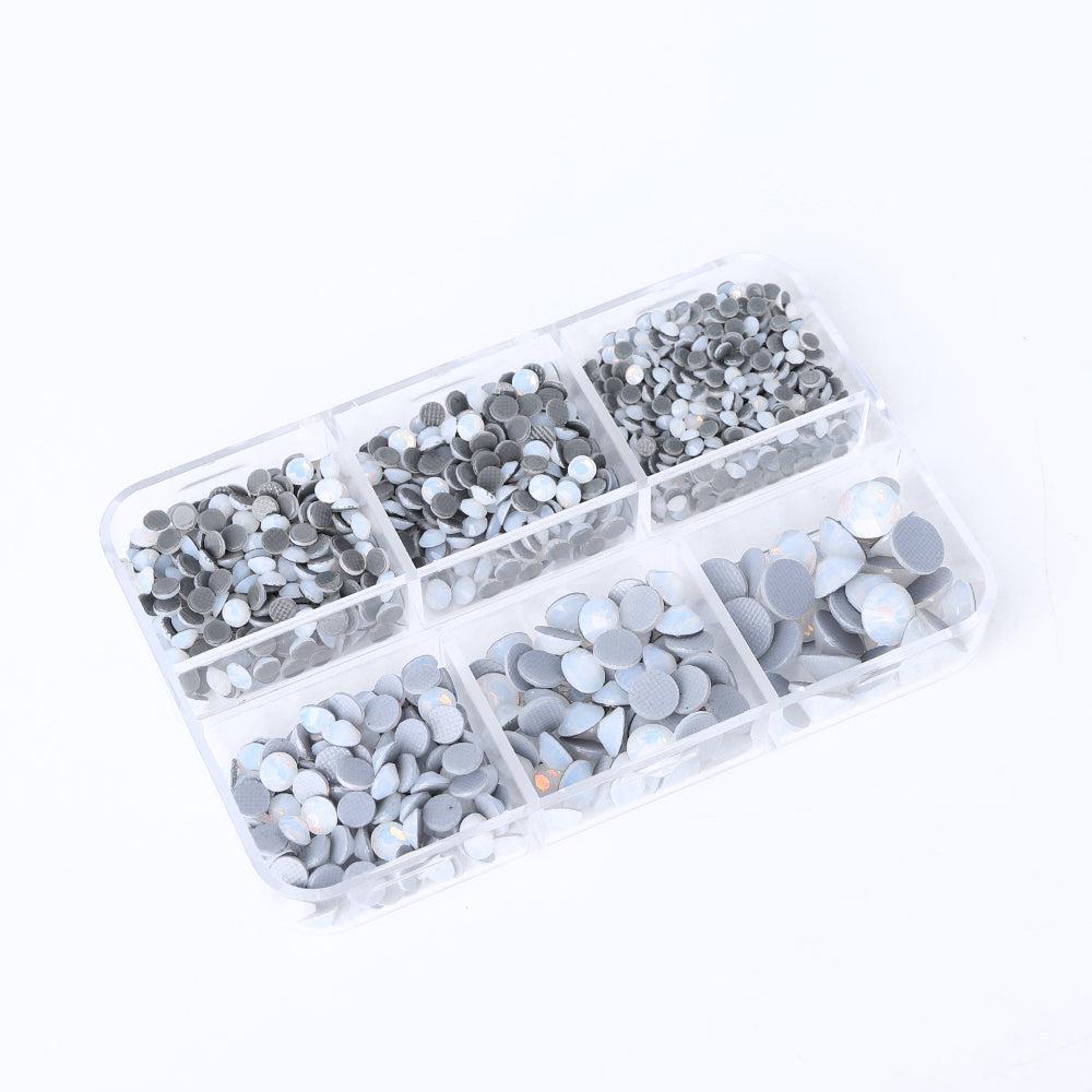Mixed Sizes 6 Grid Box White Opal Glass HotFix Rhinestones For Clothing DIY Secondary image