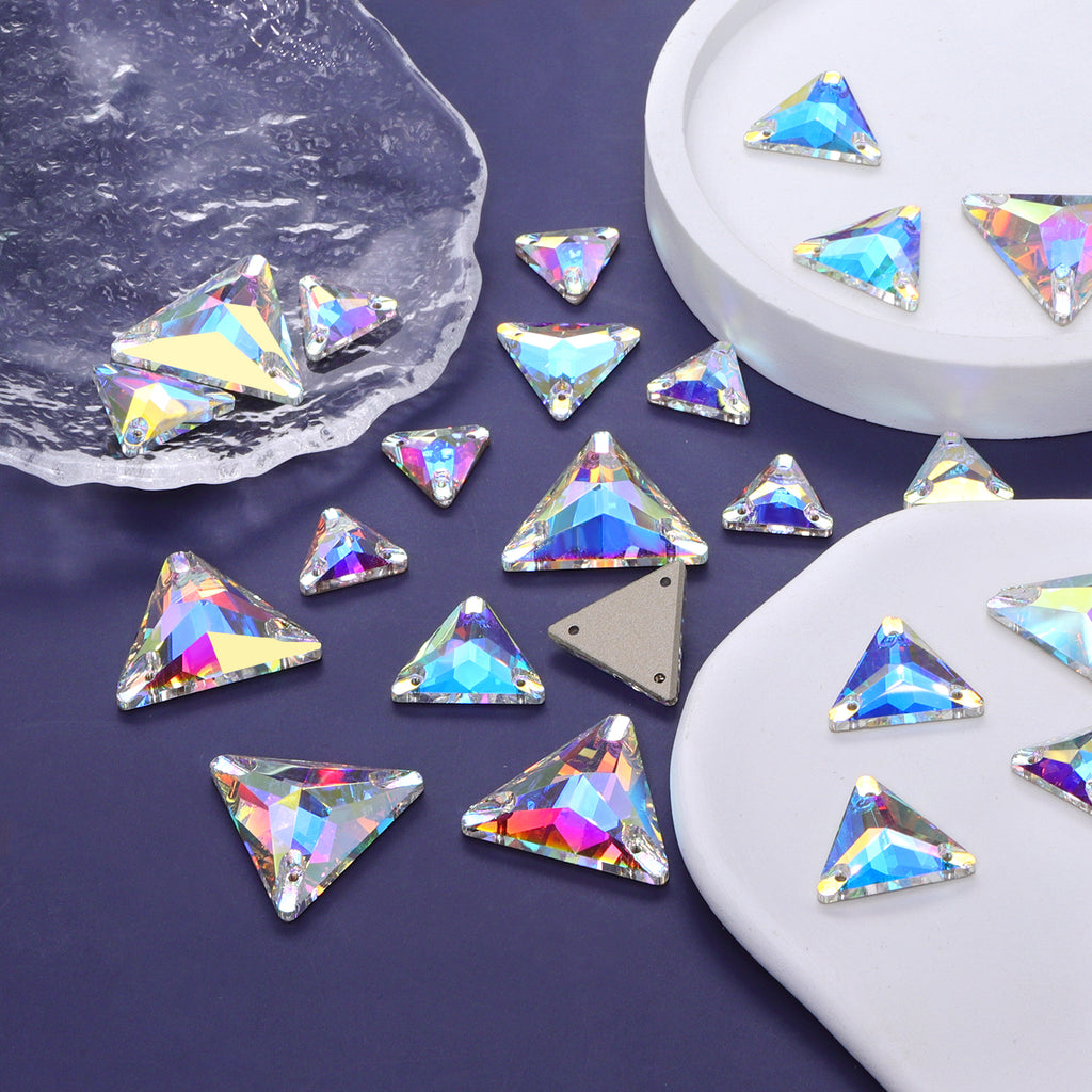 Mixed Sizes Crystal AB Triangle Shape High Quality Glass Sew-on Rhinestones WholesaleRhinestone