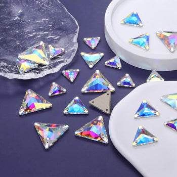 Mixed Sizes Crystal AB Triangle Shape High Quality Glass Sew-on Rhinestones WholesaleRhinestone