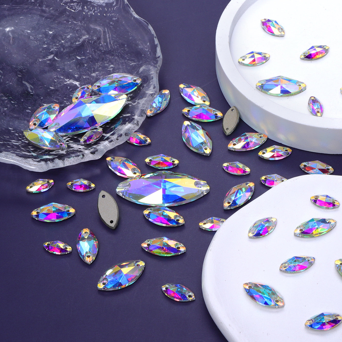 Mixed Sizes Crystal AB Navette Shape High Quality Glass Sew-on Rhinestones WholesaleRhinestone
