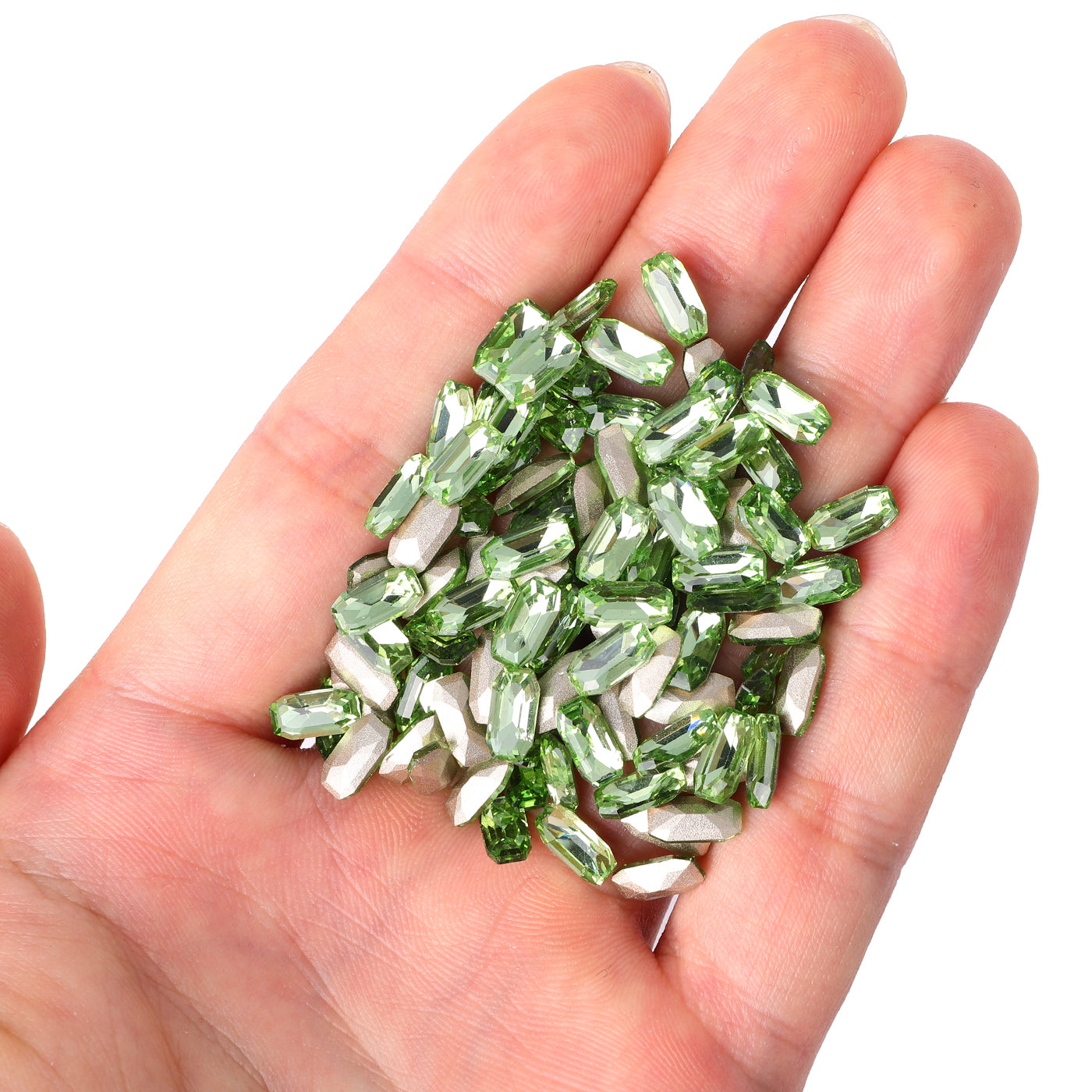 Light Apple Green Elongated Imperial Shape Glass Pointed Back Fancy Rhinestones Secondary image